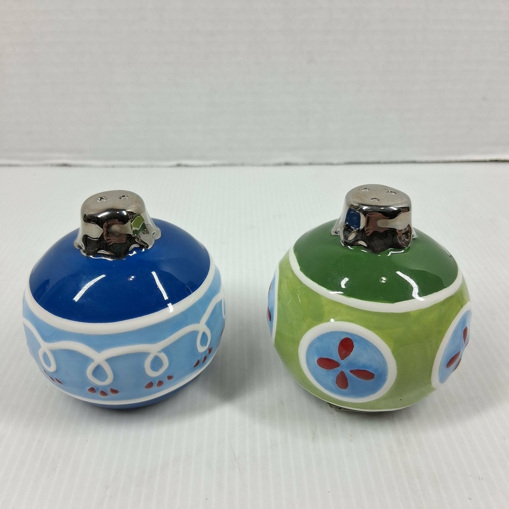 Vtg Target Home Christmas Ornament Salt and Pepper Shakers Set Blue Green 2003
